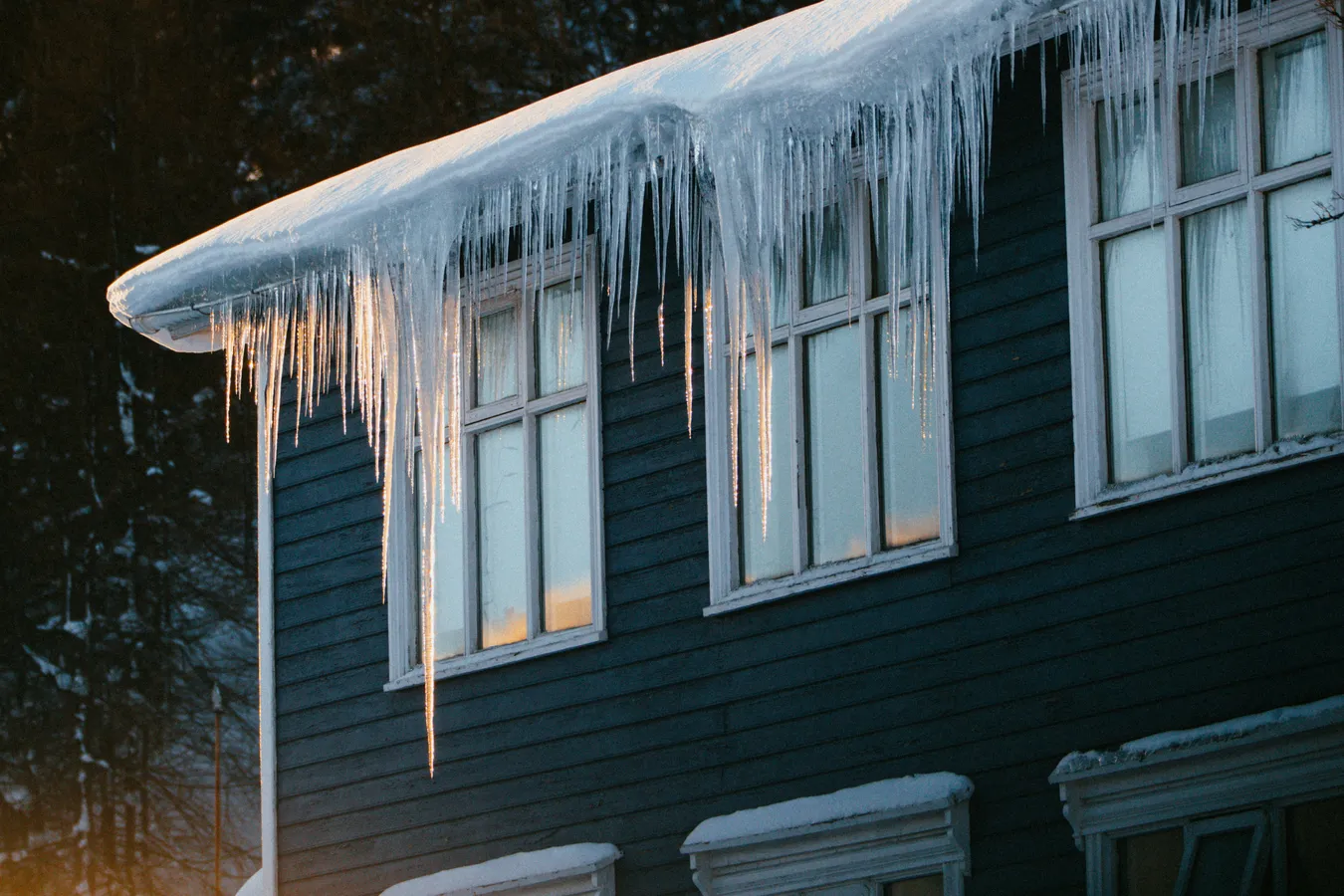 Ice dam in winter